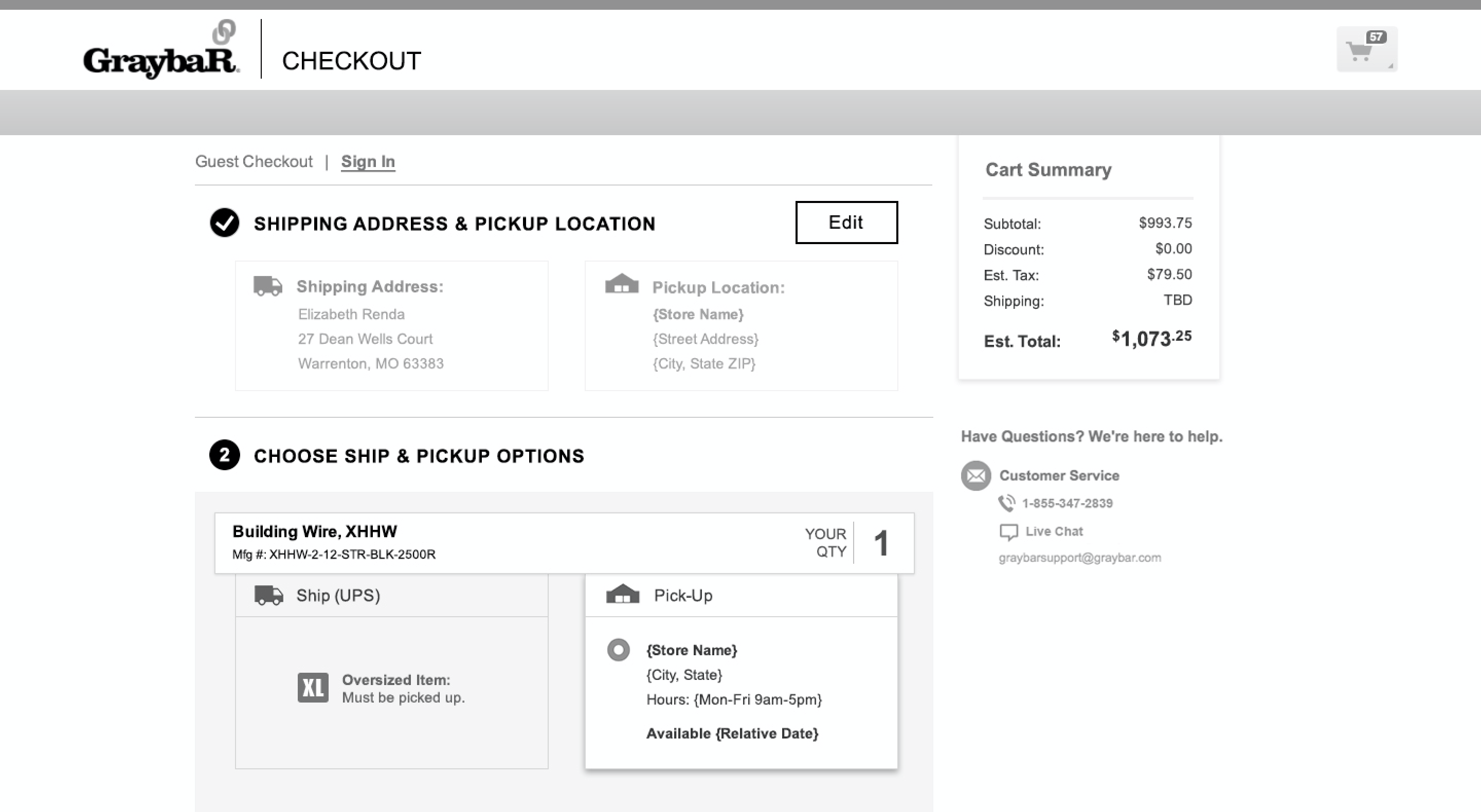 Graybar Fulfillment Options Wireframe